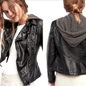 Nordstrom Free People Vegan Leather Hooded Biker Jacket size 8 (medium)
